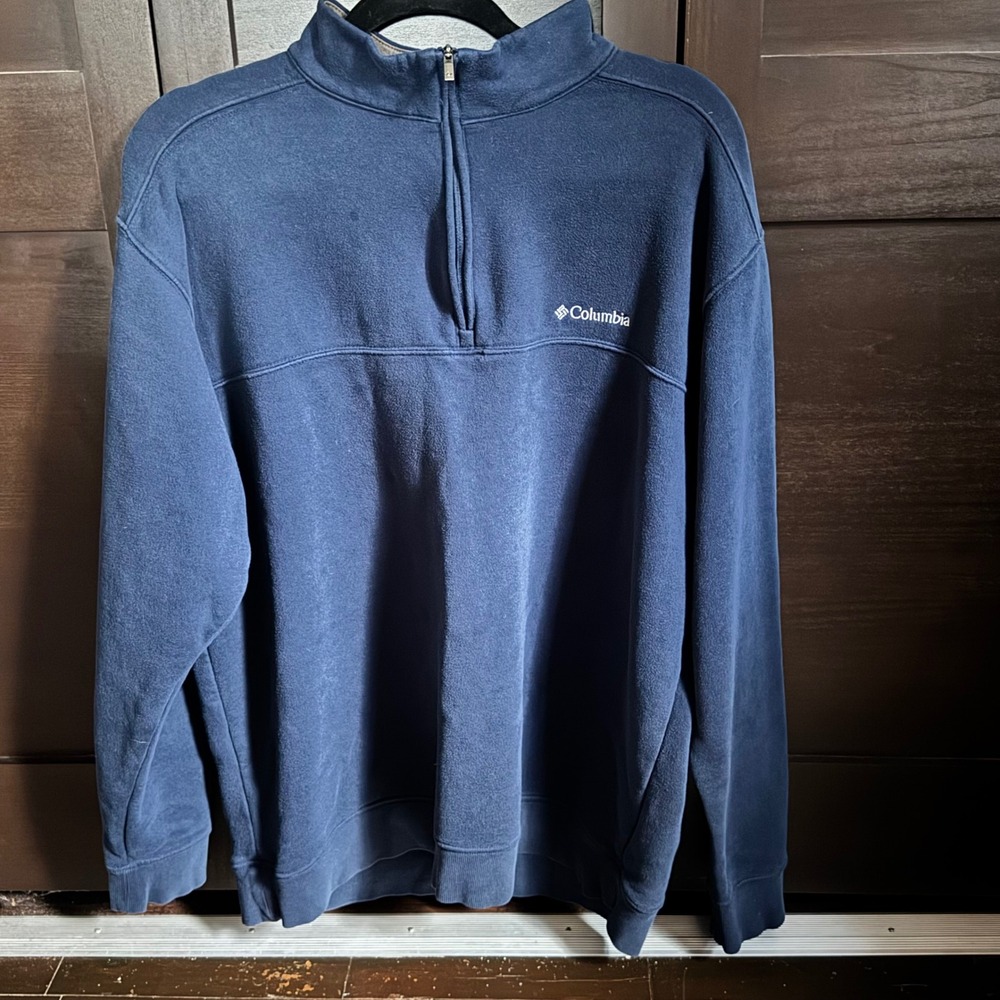 Columbia Mens Navy Blue Quarter Zip Fleece Pullover Sweatshirt Size XLXL